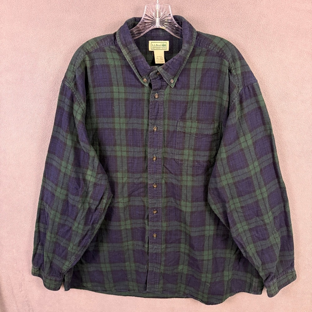 VTG LL Bean Flannel Shirt Mens XXL Green Blue Blackwatch Plaid Button Down